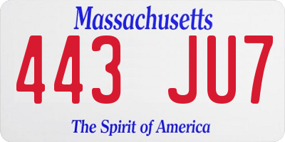 MA license plate 443JU7
