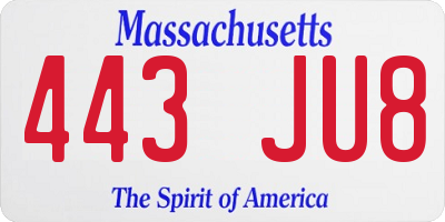 MA license plate 443JU8
