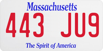 MA license plate 443JU9