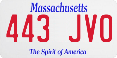 MA license plate 443JV0