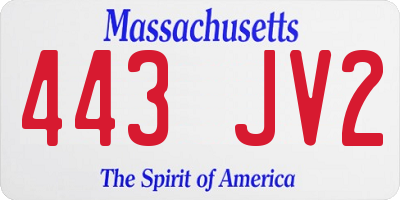 MA license plate 443JV2