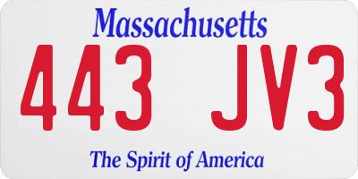 MA license plate 443JV3