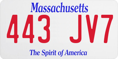 MA license plate 443JV7
