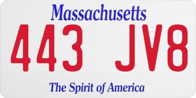MA license plate 443JV8