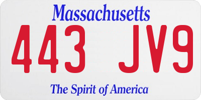 MA license plate 443JV9