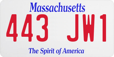 MA license plate 443JW1