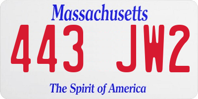 MA license plate 443JW2