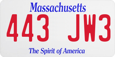 MA license plate 443JW3