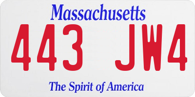 MA license plate 443JW4