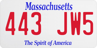 MA license plate 443JW5