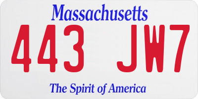 MA license plate 443JW7