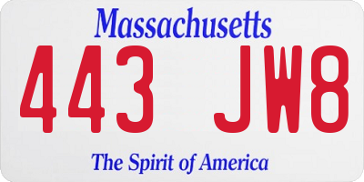 MA license plate 443JW8