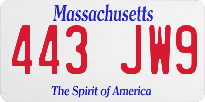 MA license plate 443JW9