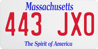 MA license plate 443JX0