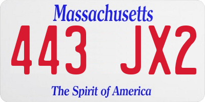 MA license plate 443JX2