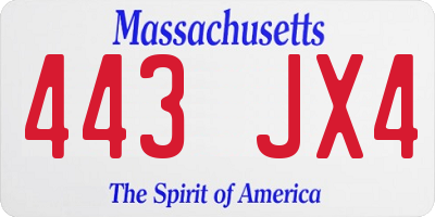 MA license plate 443JX4