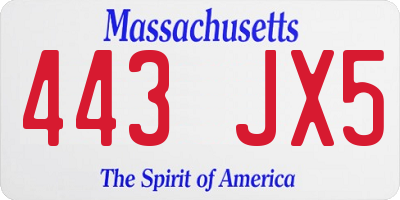 MA license plate 443JX5