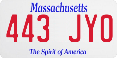 MA license plate 443JY0