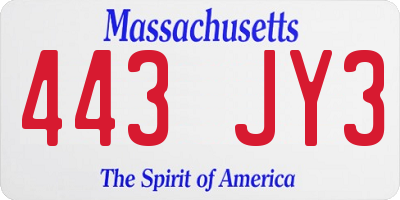 MA license plate 443JY3