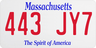 MA license plate 443JY7