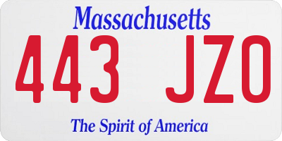 MA license plate 443JZ0