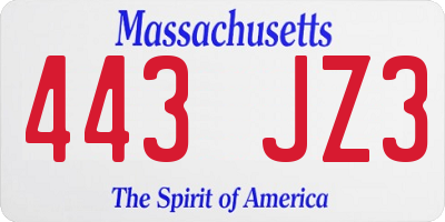 MA license plate 443JZ3