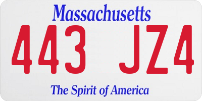 MA license plate 443JZ4