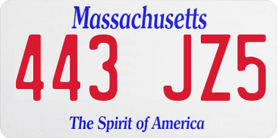 MA license plate 443JZ5