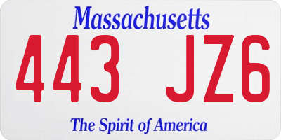 MA license plate 443JZ6