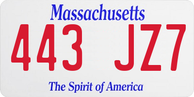 MA license plate 443JZ7