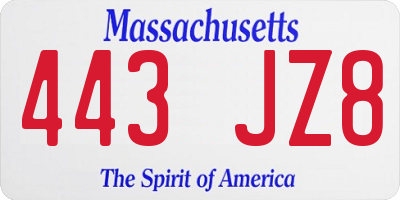 MA license plate 443JZ8