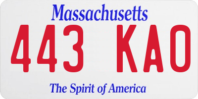 MA license plate 443KA0