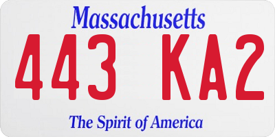 MA license plate 443KA2