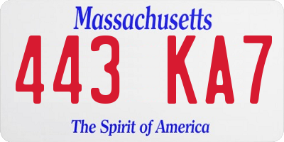 MA license plate 443KA7