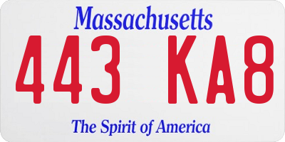 MA license plate 443KA8