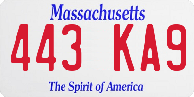 MA license plate 443KA9