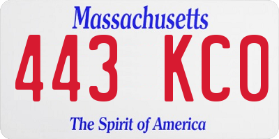 MA license plate 443KC0