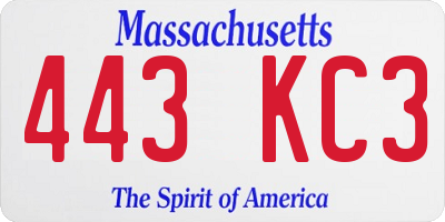 MA license plate 443KC3