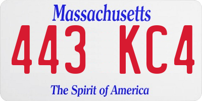 MA license plate 443KC4
