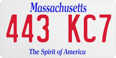 MA license plate 443KC7