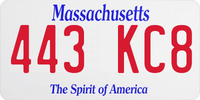 MA license plate 443KC8