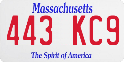 MA license plate 443KC9