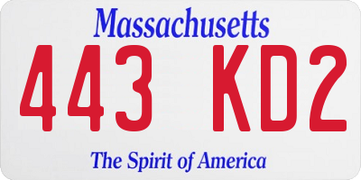 MA license plate 443KD2