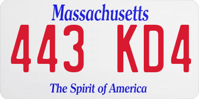 MA license plate 443KD4