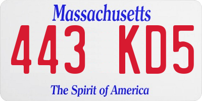 MA license plate 443KD5