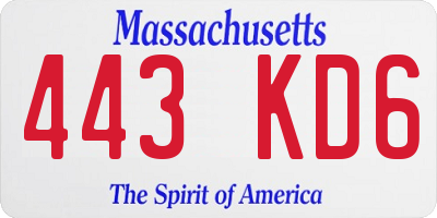 MA license plate 443KD6