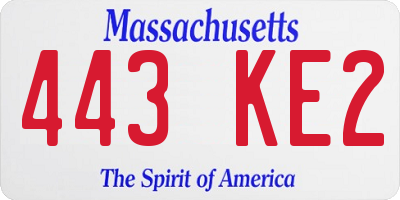 MA license plate 443KE2