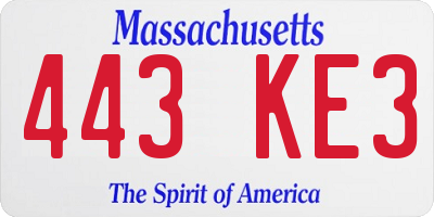 MA license plate 443KE3