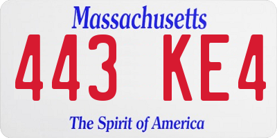 MA license plate 443KE4
