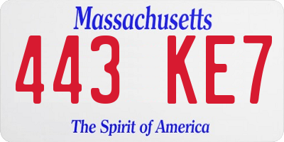 MA license plate 443KE7